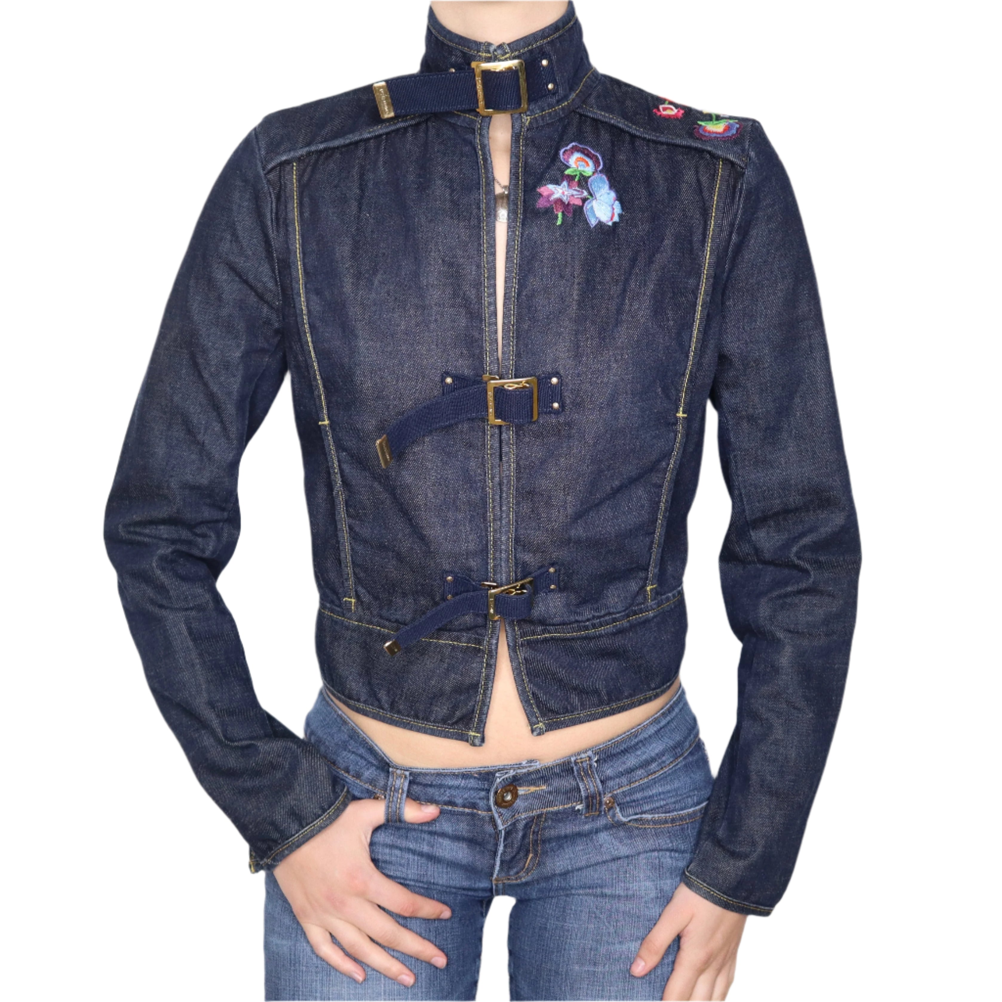 Y2K ICEBERG Fitted Denim Buckle Jacket (S/M)