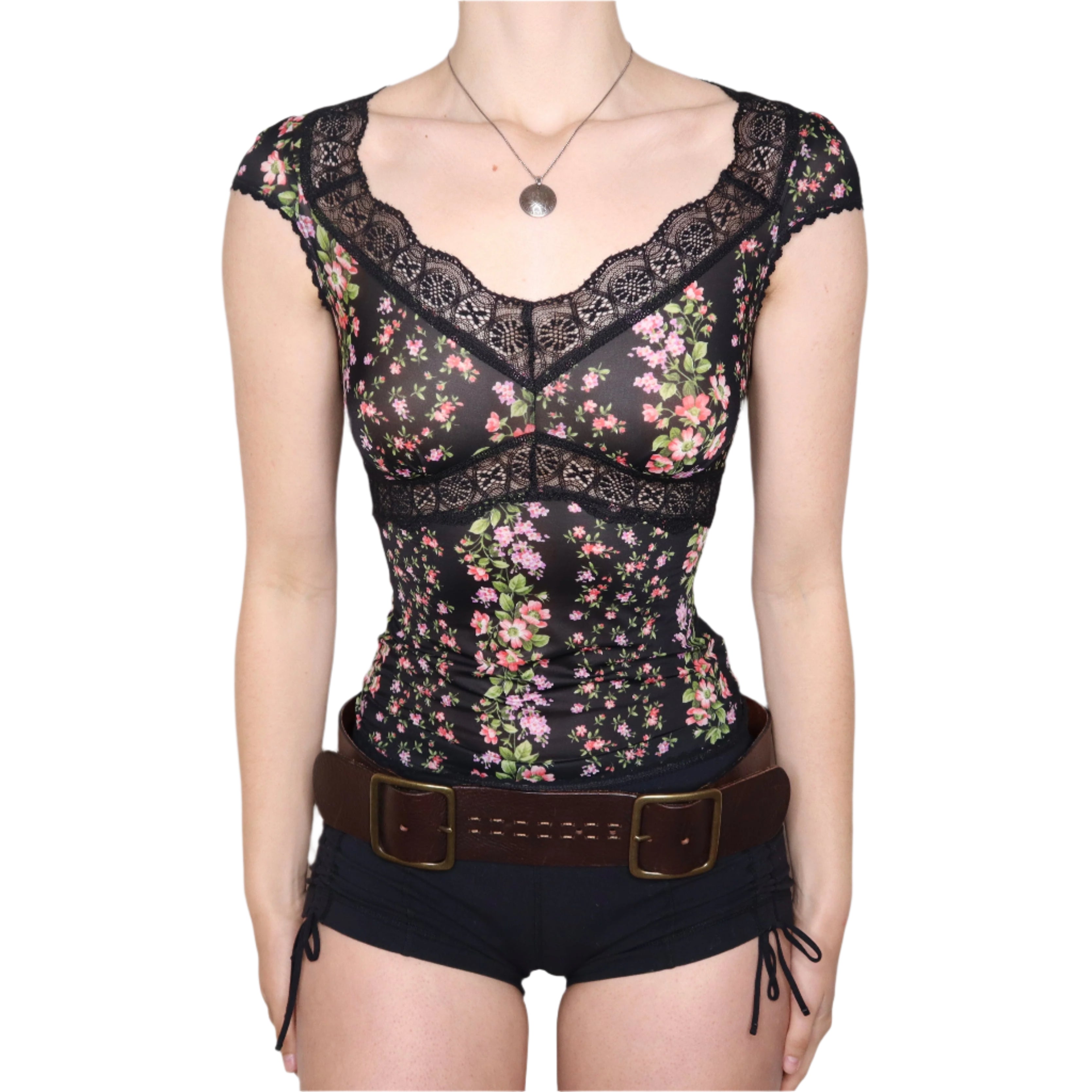 Y2K French Floral Lace Blouse (XS)