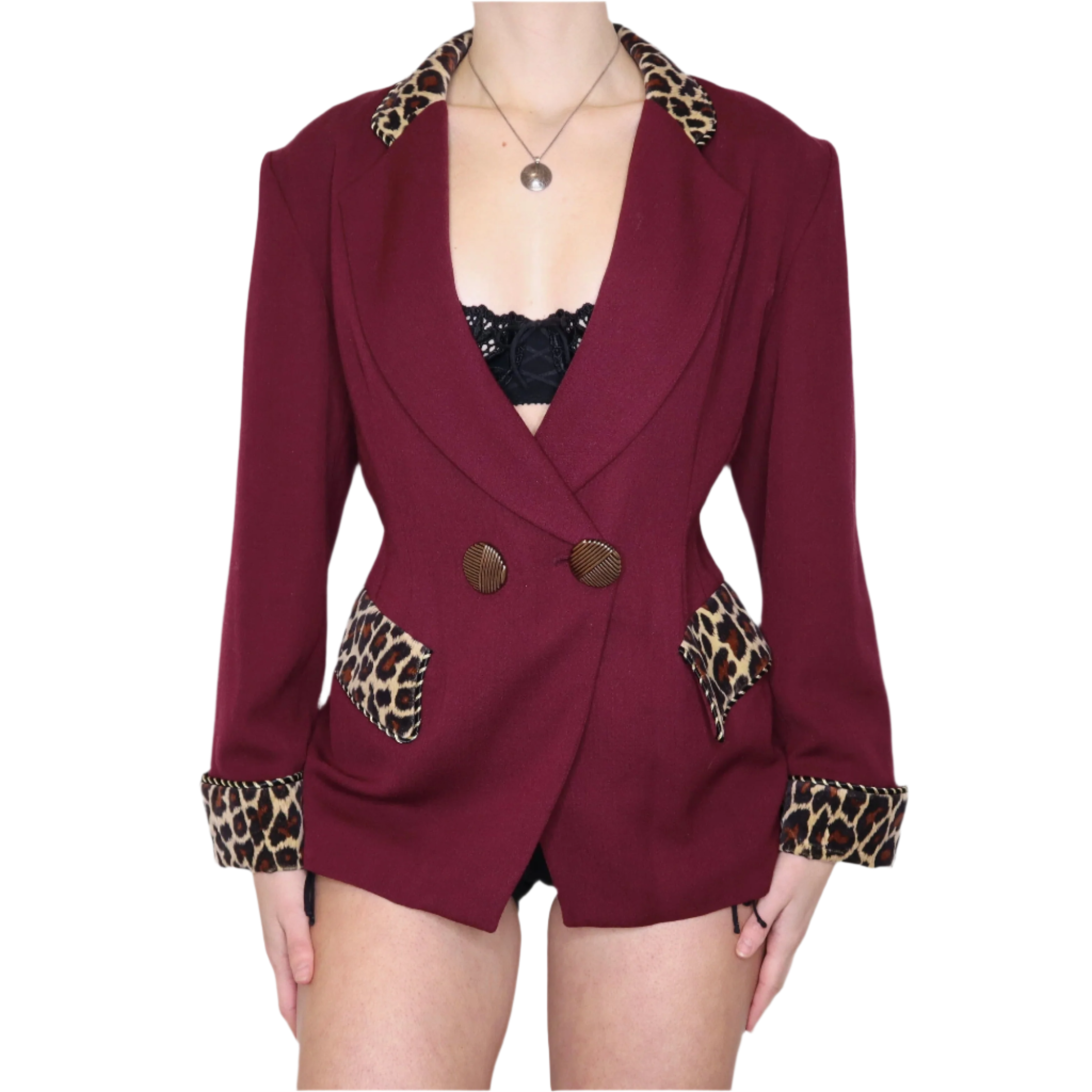 90s French Leopard Trim Blazer (L)