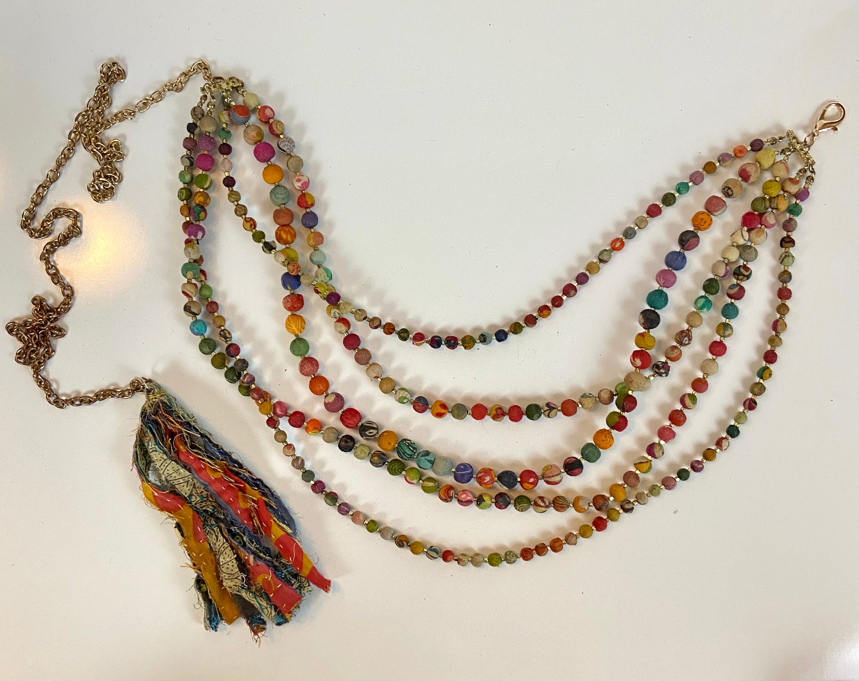 Boho fabric beads layered belt