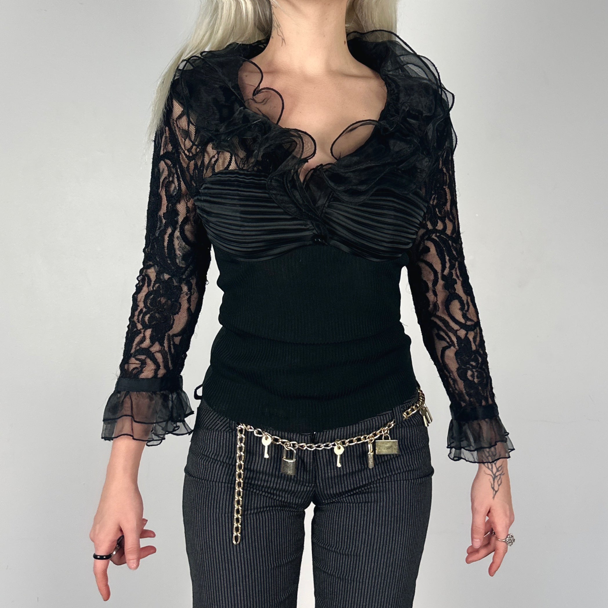 Noir Lace Ruffle Blouse (M-L)