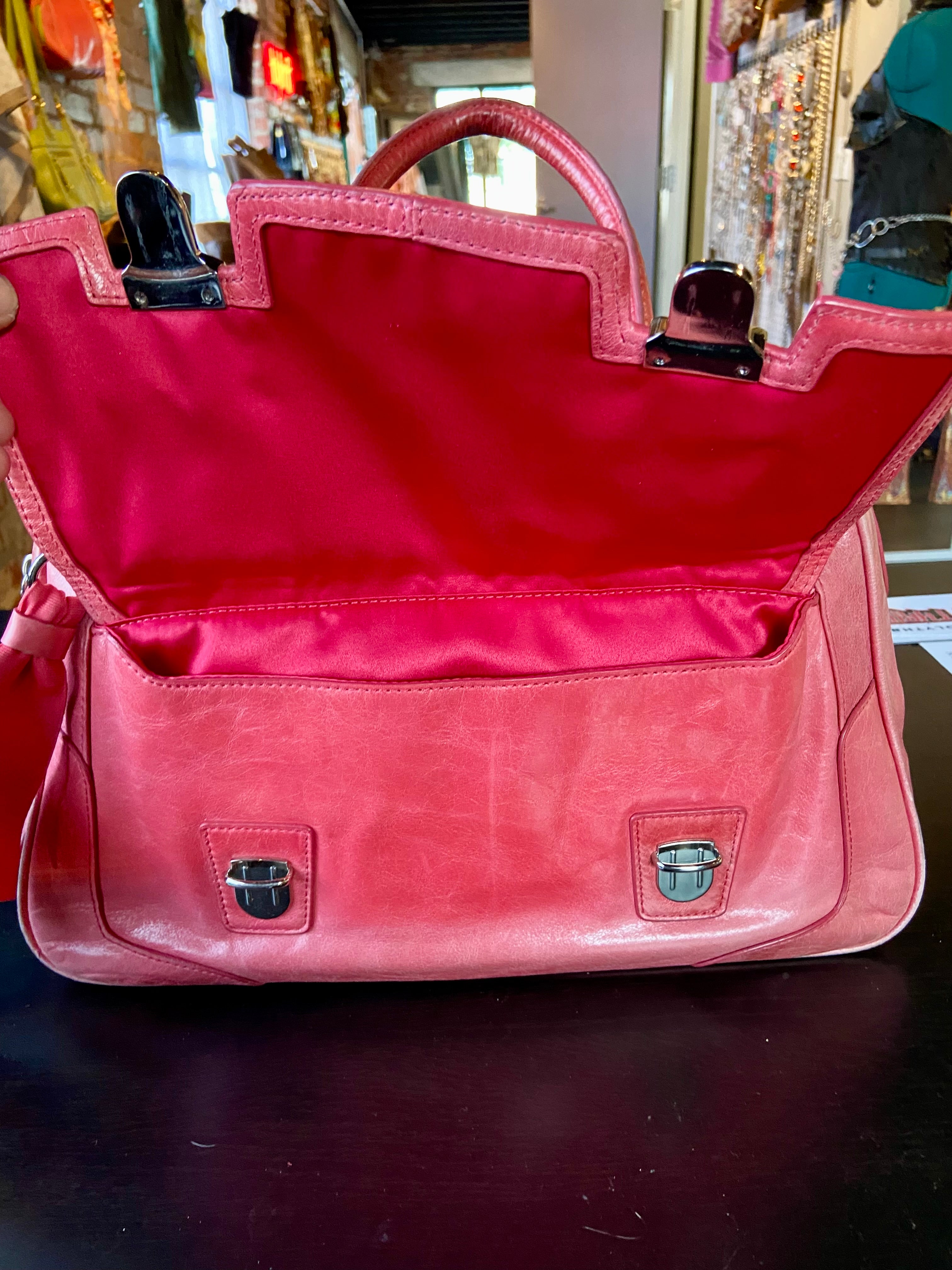 Coach Poppy Pink LeatherPushlock Satchel Bag