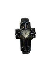 Vintage Oxidized Gunmetal Geneva Cross Cuff Style Wristwatch