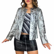 Metallic Genuine Leather Cutout Jacket (S/M)