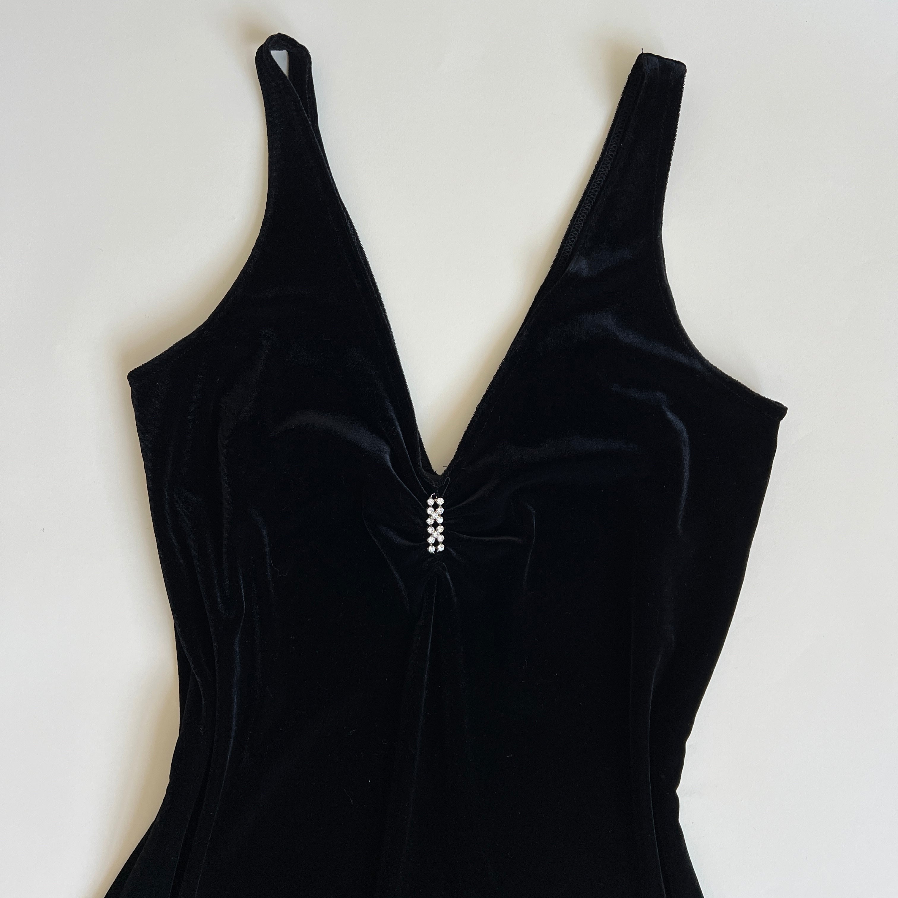 Vintage black velvet midi dress (L)