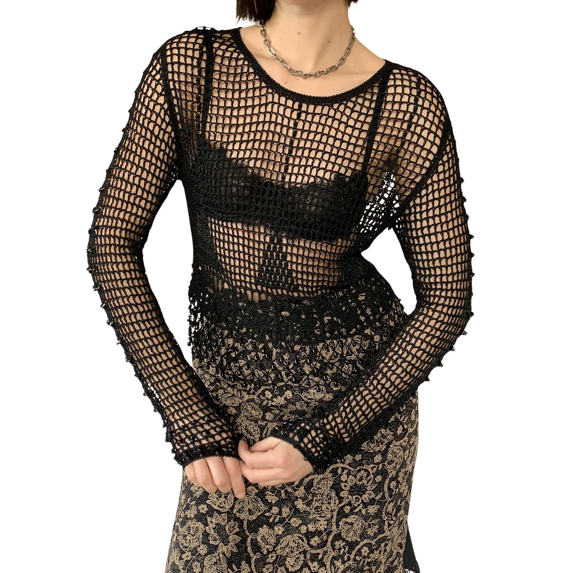 Vintage Beaded Crochet Top (S/M)