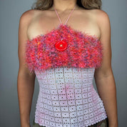 Fuzzy Button Halter Top (S)