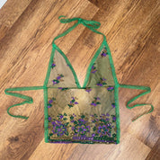 Embroidered Mesh Halter Top (XS/S)