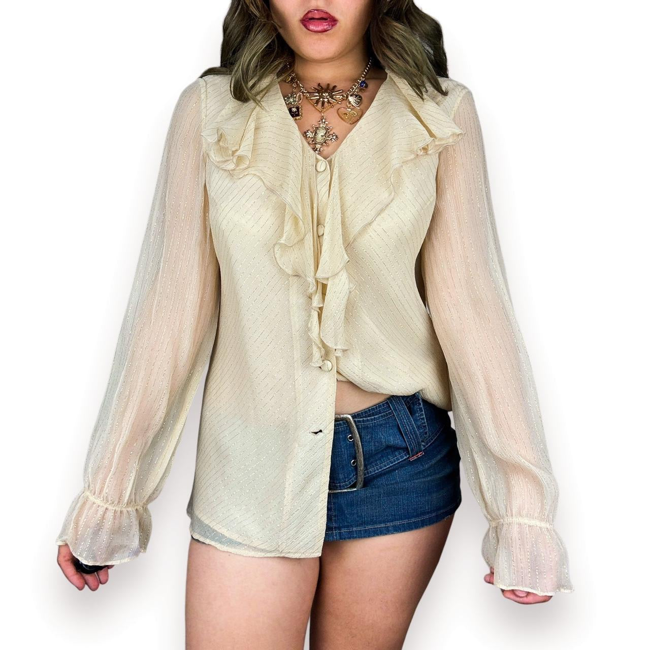 Vintage Champagne Silk Poet’s Blouse (M/L)