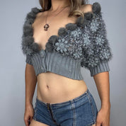 Early 2000s Fur Trim Crochet Cardigan (M)
