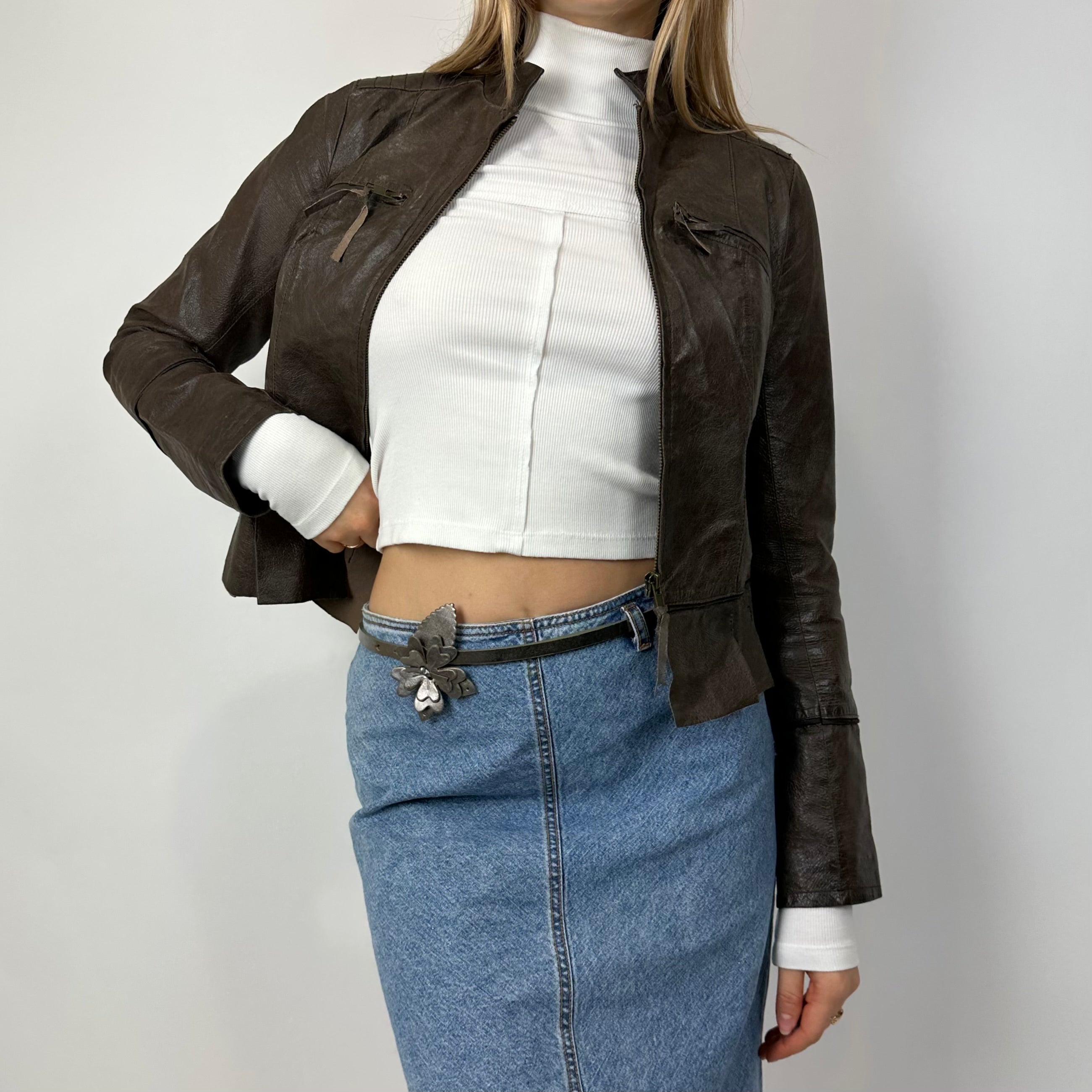 Vintage Brown Fitted Leather Jacket (XS/S)