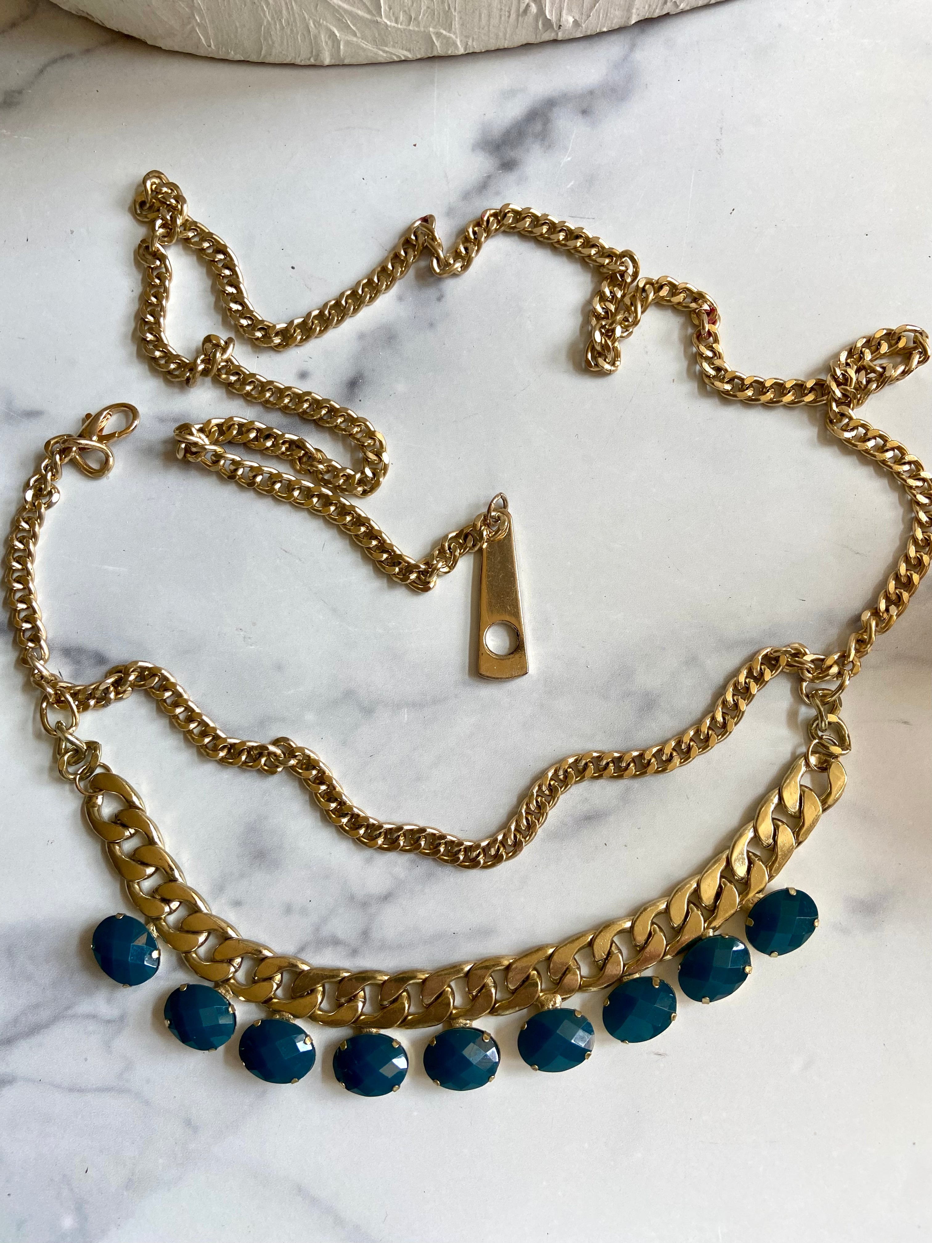 Gold & blue chain belt