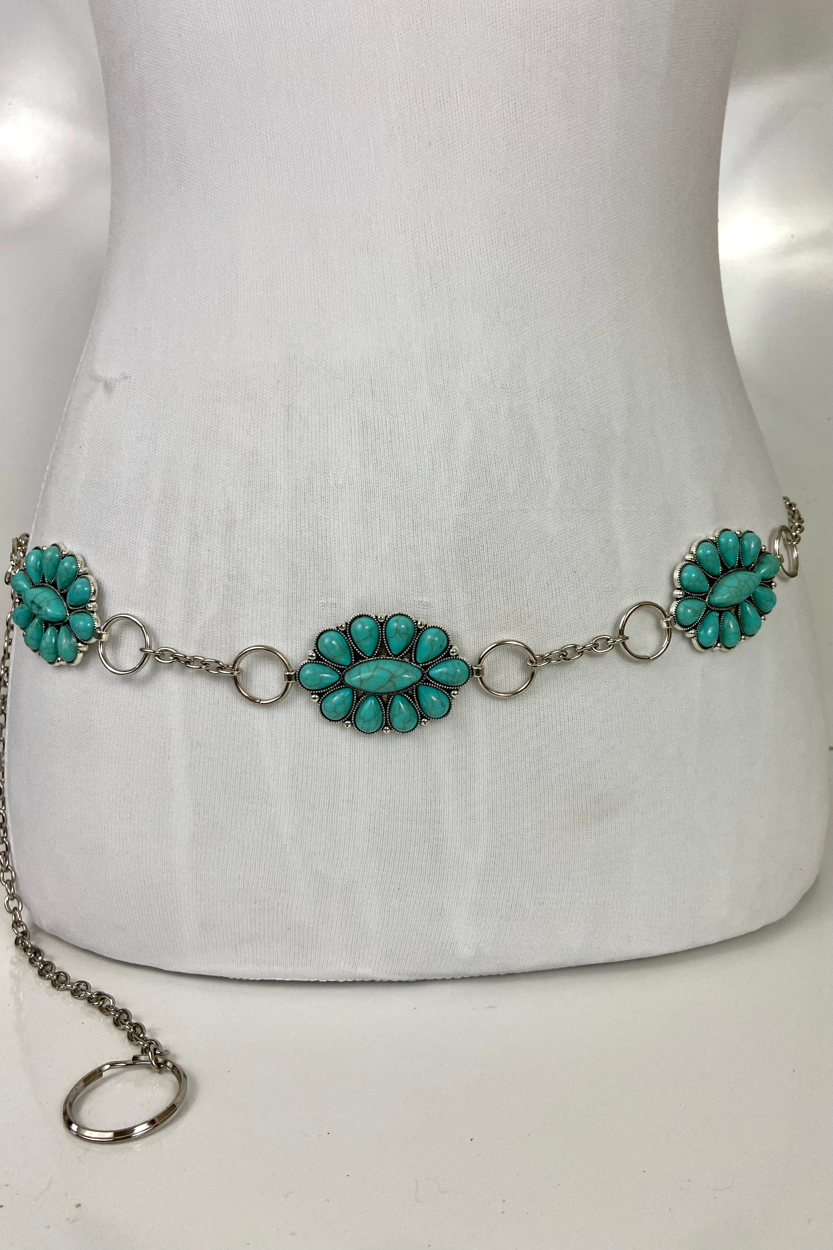 Turquoise & silver stone  concho belt