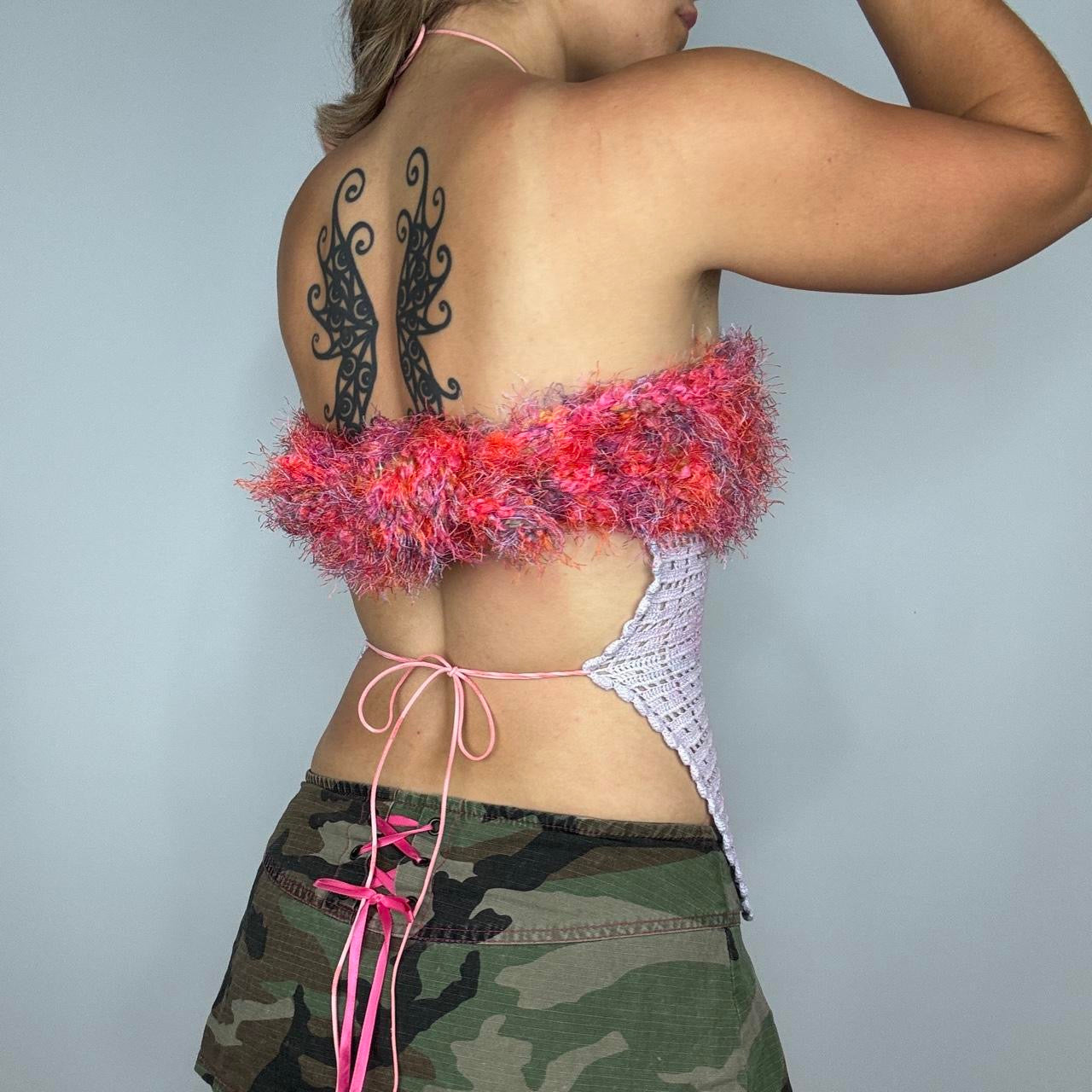 Fuzzy Button Halter Top (S)
