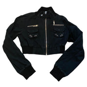 Vintage Cropped Black Utility Bomber Jacket (S)