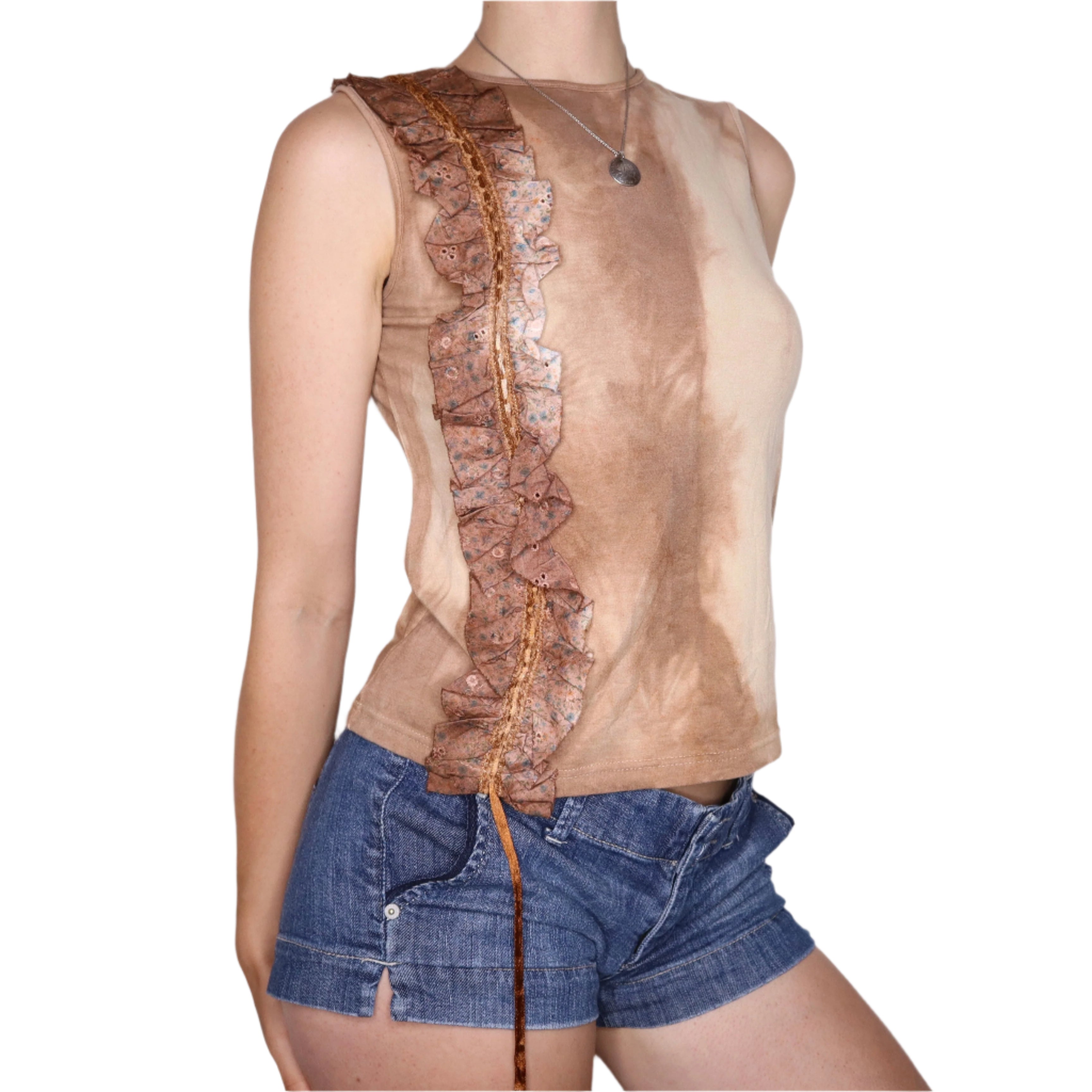 Y2K Italian Brown Tie Dye Tank Top (L)