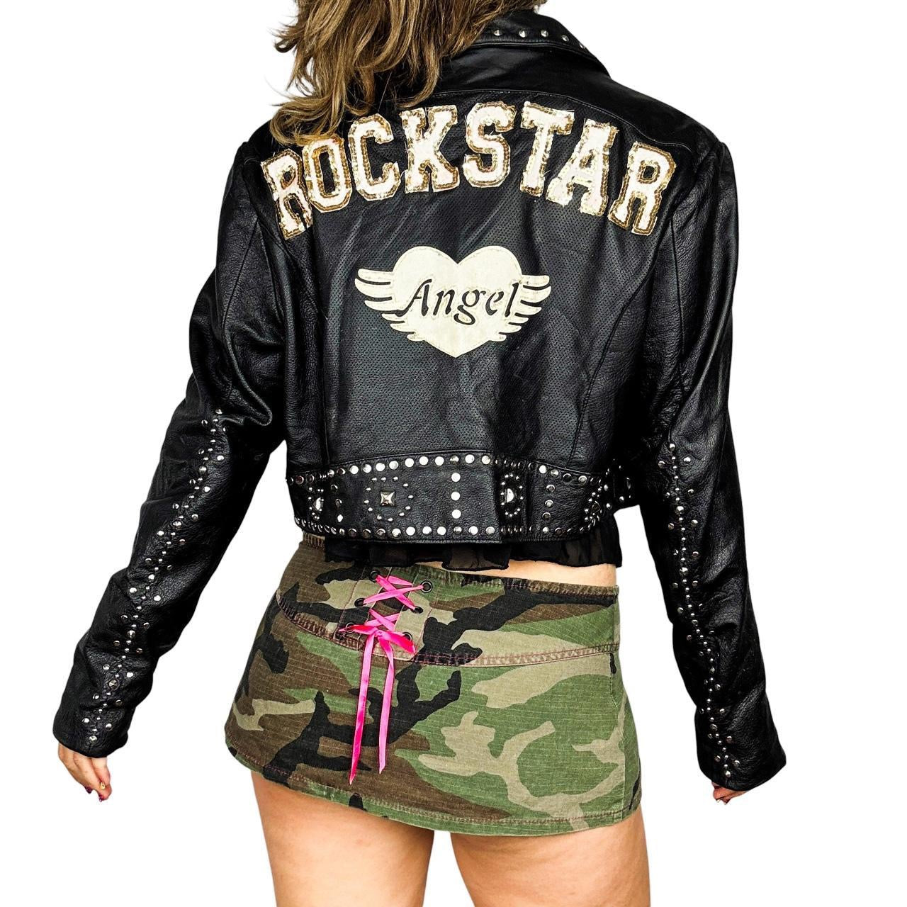 Vintage “Rockstar Angel” Studded Leather Jacket (XL)
