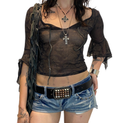 Vintage Boho Chic Whimsygoth Mesh Top (XS)