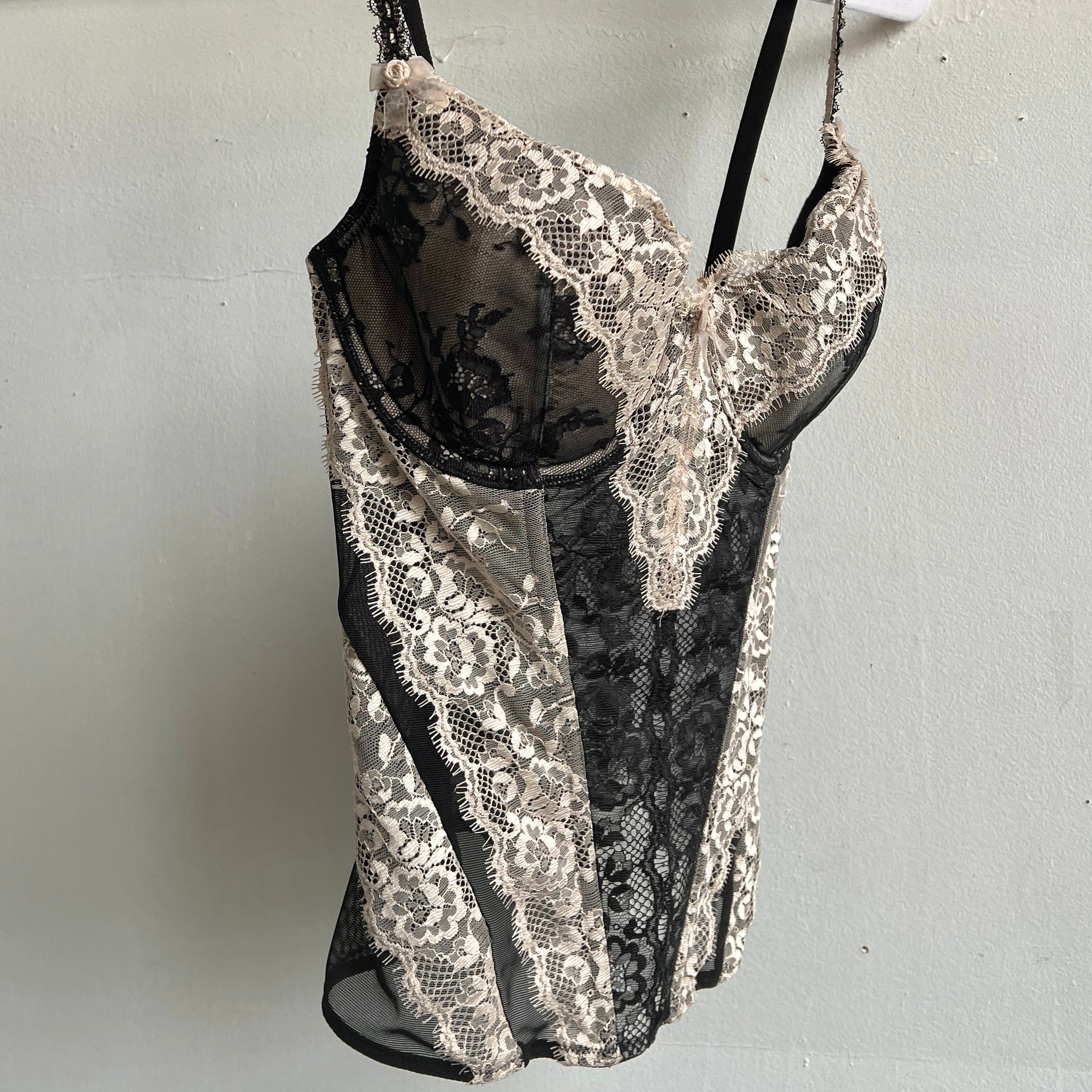 00s black beige lace bustier - 36C