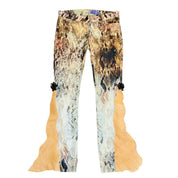 Raw Leather Hem Snakeskin Flare Jeans (XS)