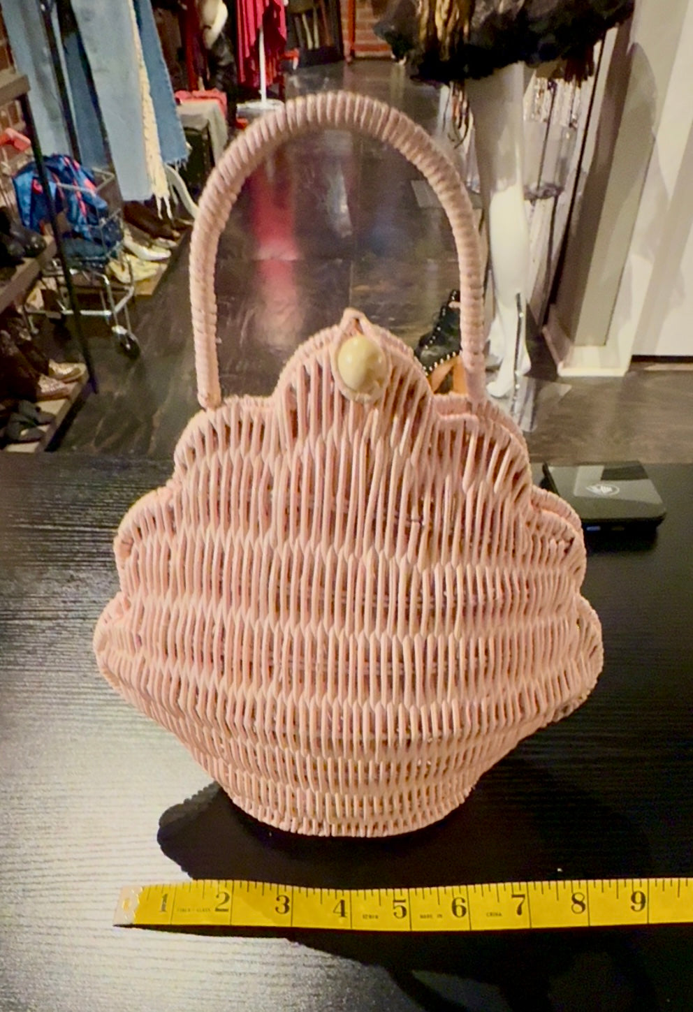 Pink Clamshell Wicker purse