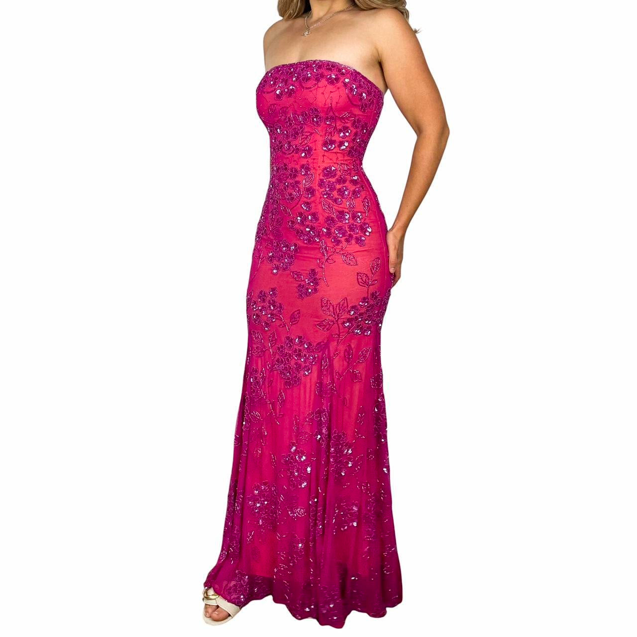 Caché Pink & Orange Beaded Silk Gown (S)