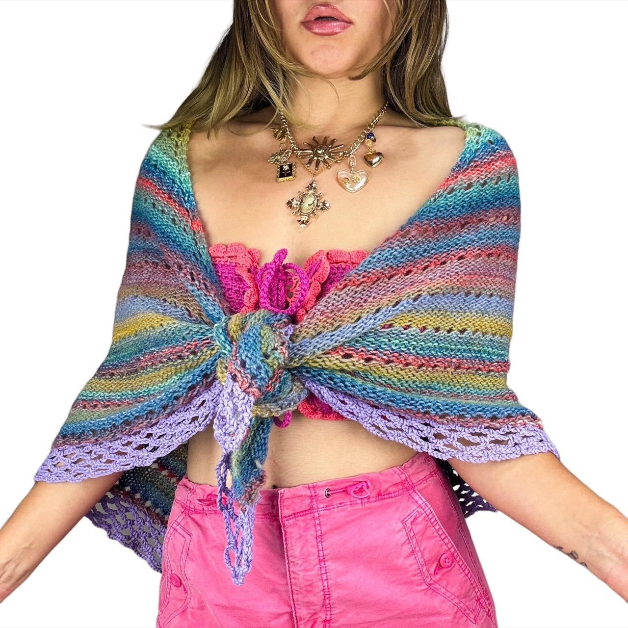 Vintage Rainbow Crochet Wrap