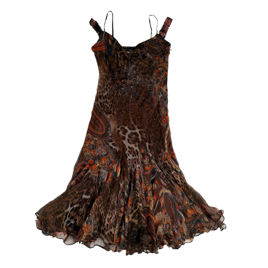 Alberto Makali Silk Beaded Leopard Print Dress (S/M)