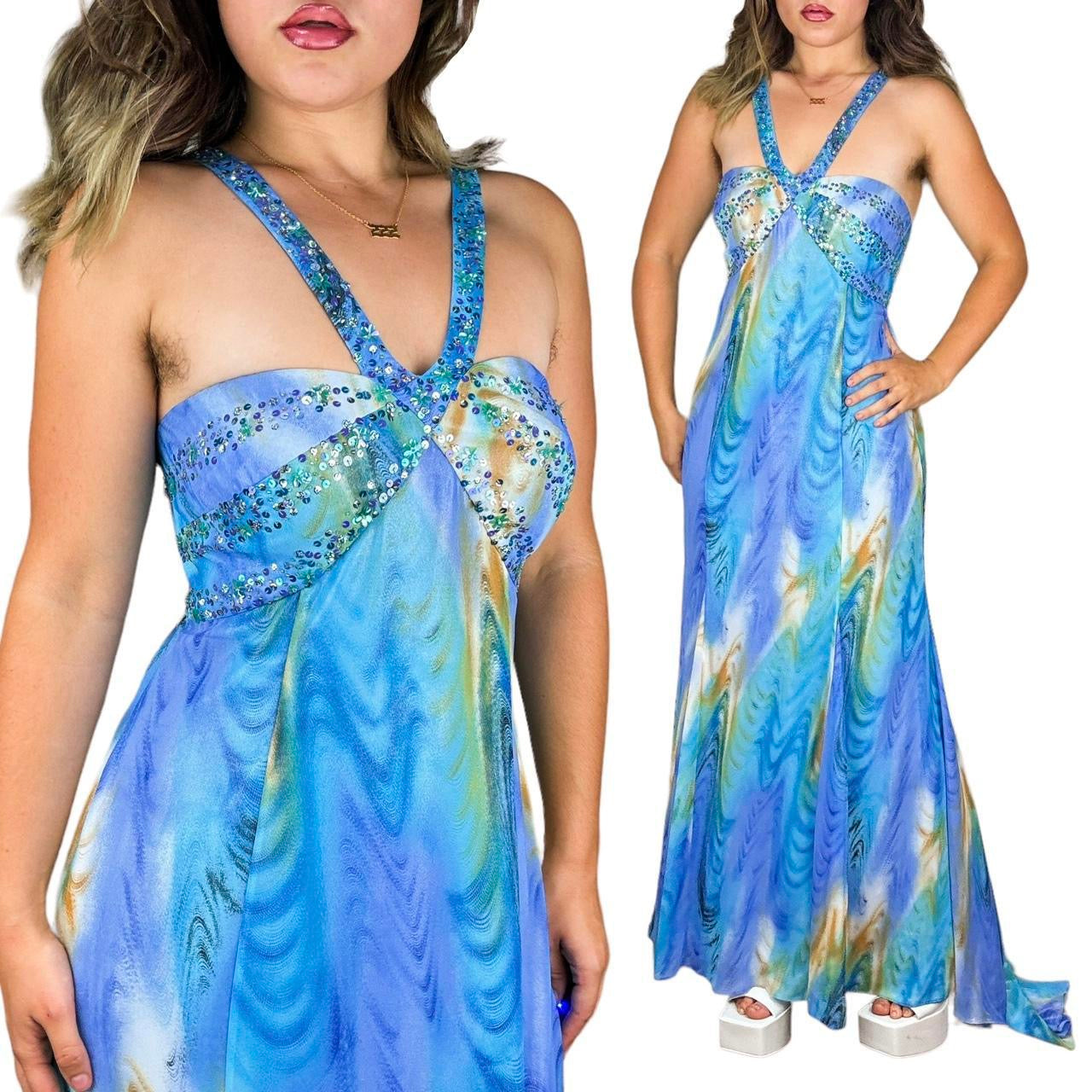 Y2K Ocean Shimmer Prom Dress (L)