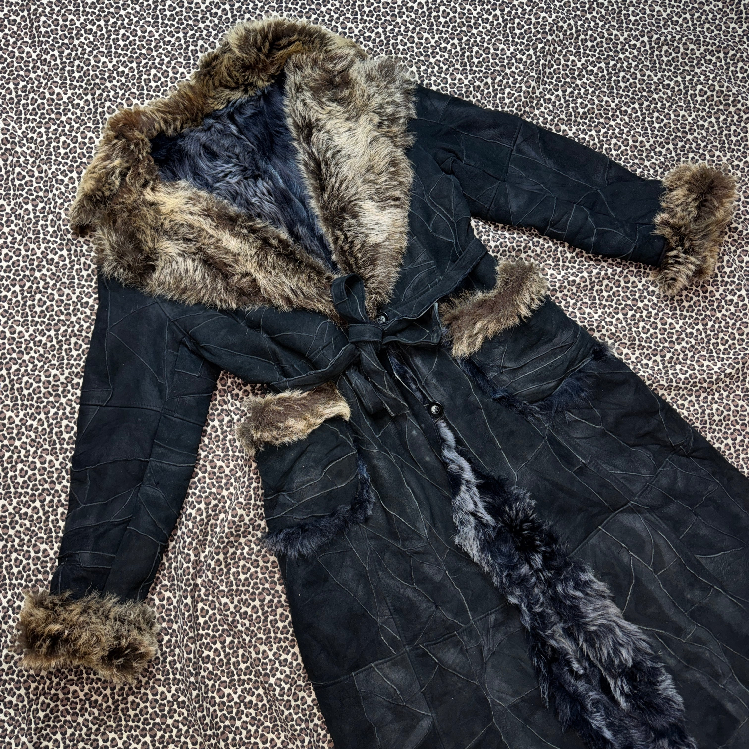 Pablo Valentino Parisian Vintage Fur Trim Suede Leather Patchwork Coat (M/L)