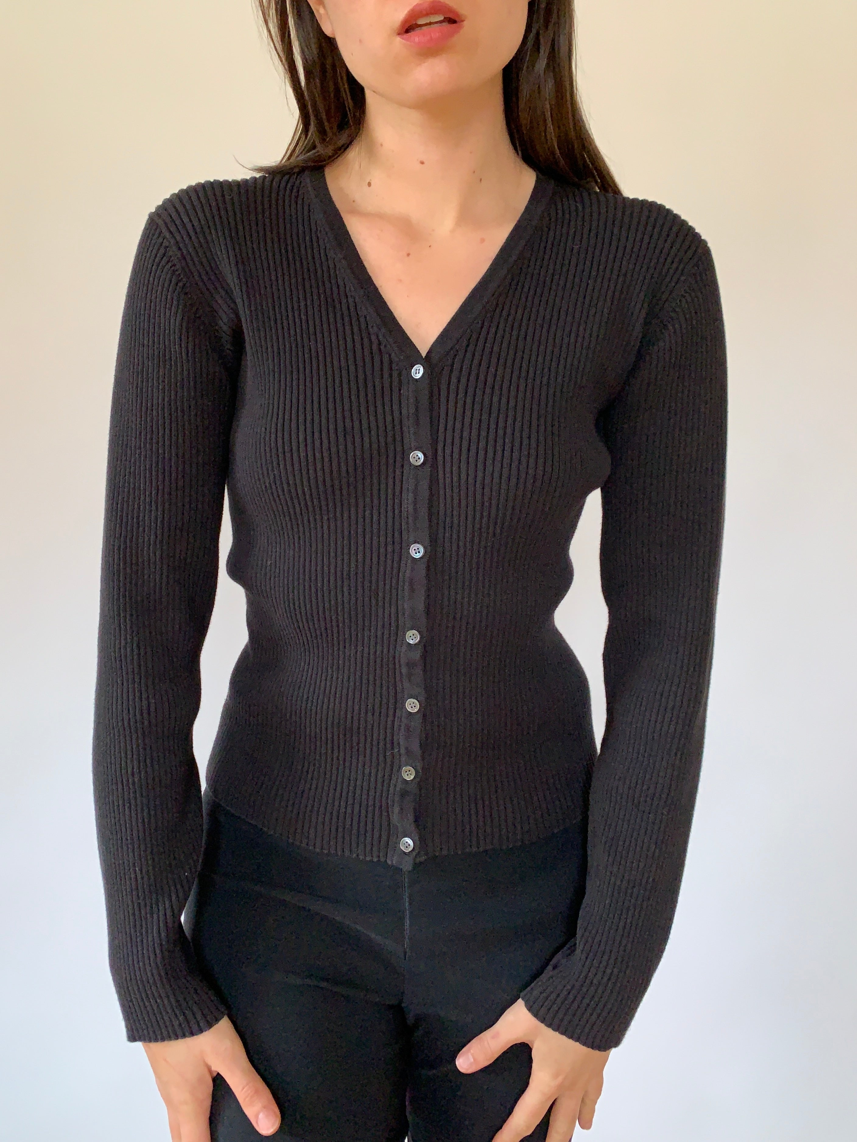 Vintage Ribbed Cotton Cardigan - Medium