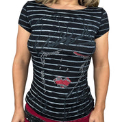 Euro Y2K Rhinestone Portrait Graphic Striped Baby Tee (S/M)