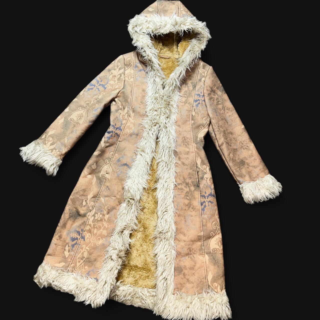 Y2K Faux Fur Trim Paisley Penny Lane Coat (M/L)