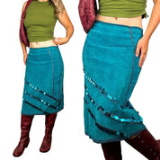 Vintage Suede & Crochet Sequin Skirt (L)
