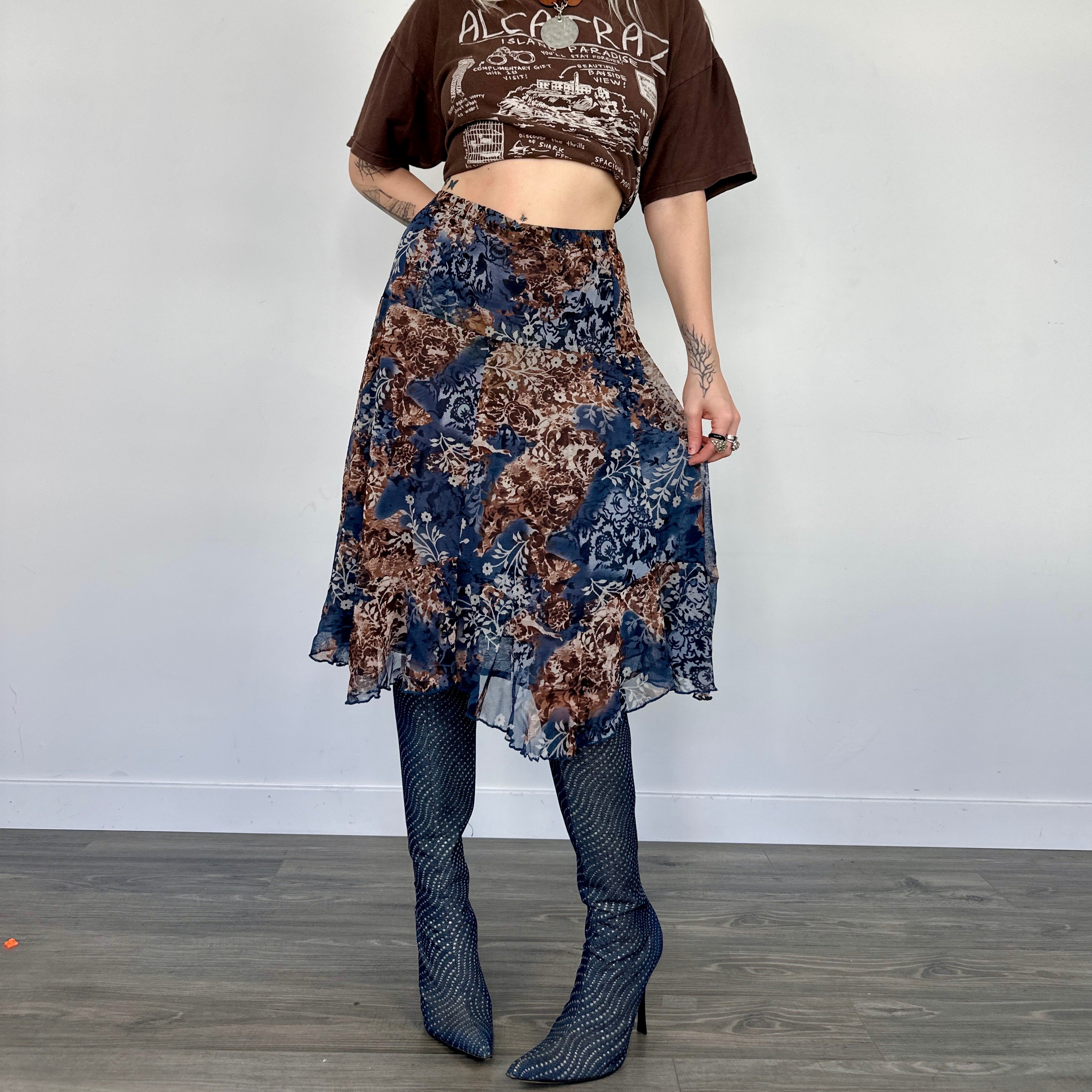 Floral Micromesh Midi Skirt (S)