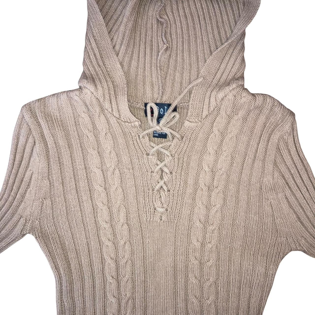 Lace Up Detail Cable Knit Hoodie (M)