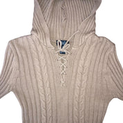 Lace Up Detail Cable Knit Hoodie (M)
