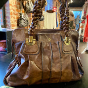 Brown leather hobo bag