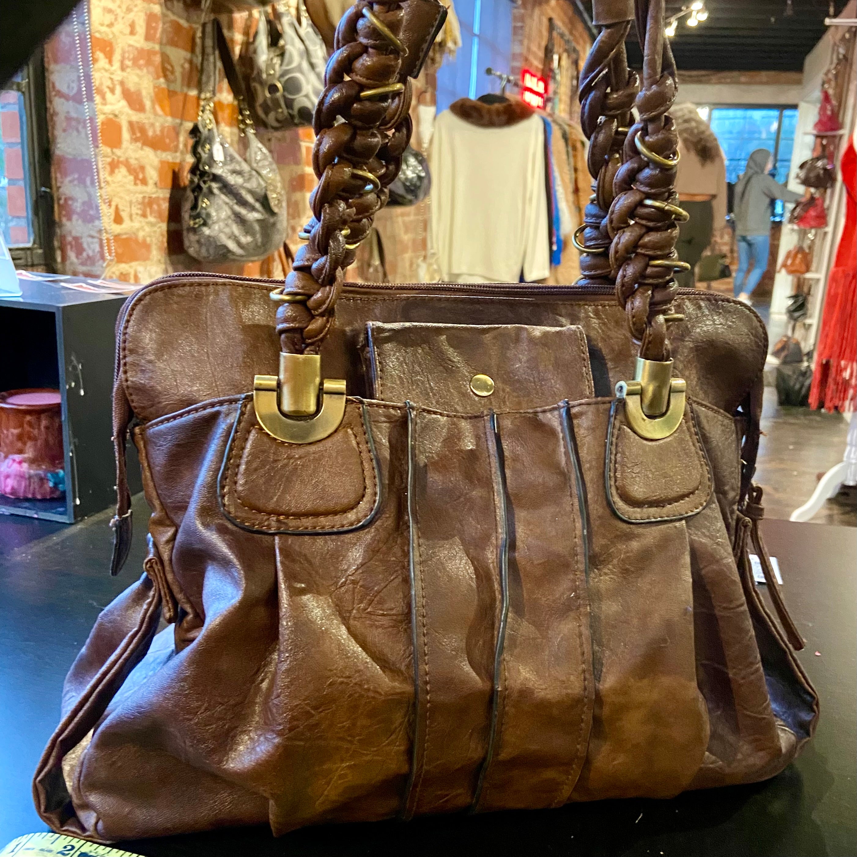 Brown leather hobo bag