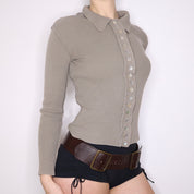 Y2K Italian Khaki Button Up Sweater (M)