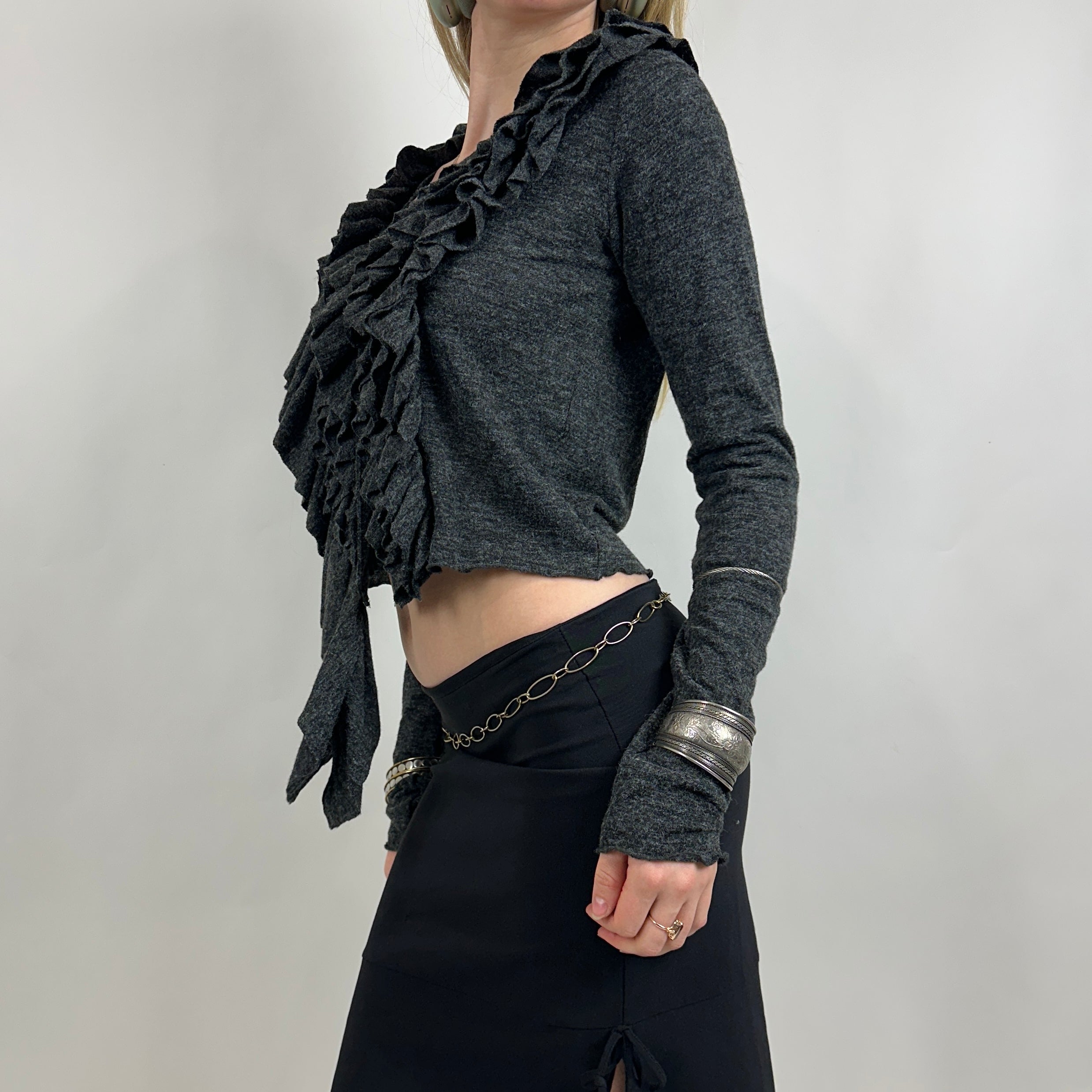 2000s Grey Ruffle Cardigan (S)