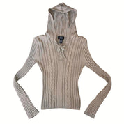 Lace Up Detail Cable Knit Hoodie (M)