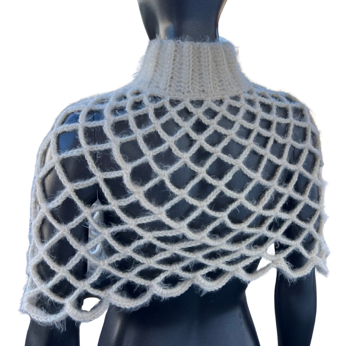 White Fuzzy Turtleneck Mesh Shawl (S/M)