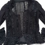 Vintage black ruffle button up blouse S/M)