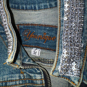 Rhinestone Studded Distressed Denim Jacket (M)