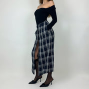 Vintage Navy Plaid Maxi Skirt (S)