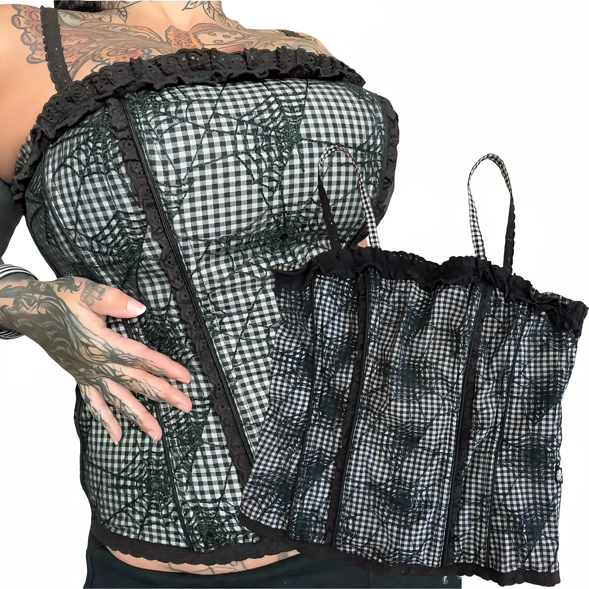 VTG Tripp nyc gingham spider web corset (L/XL)