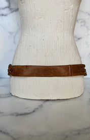 Brown leather belt with metal circle