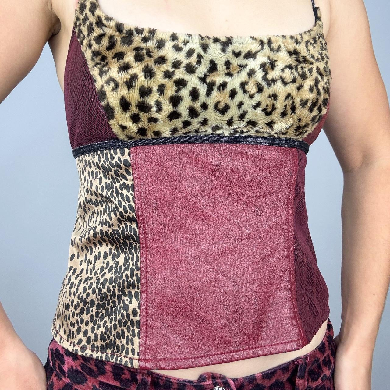 XOXO Faux Fur & Leather Open Back Top (M)