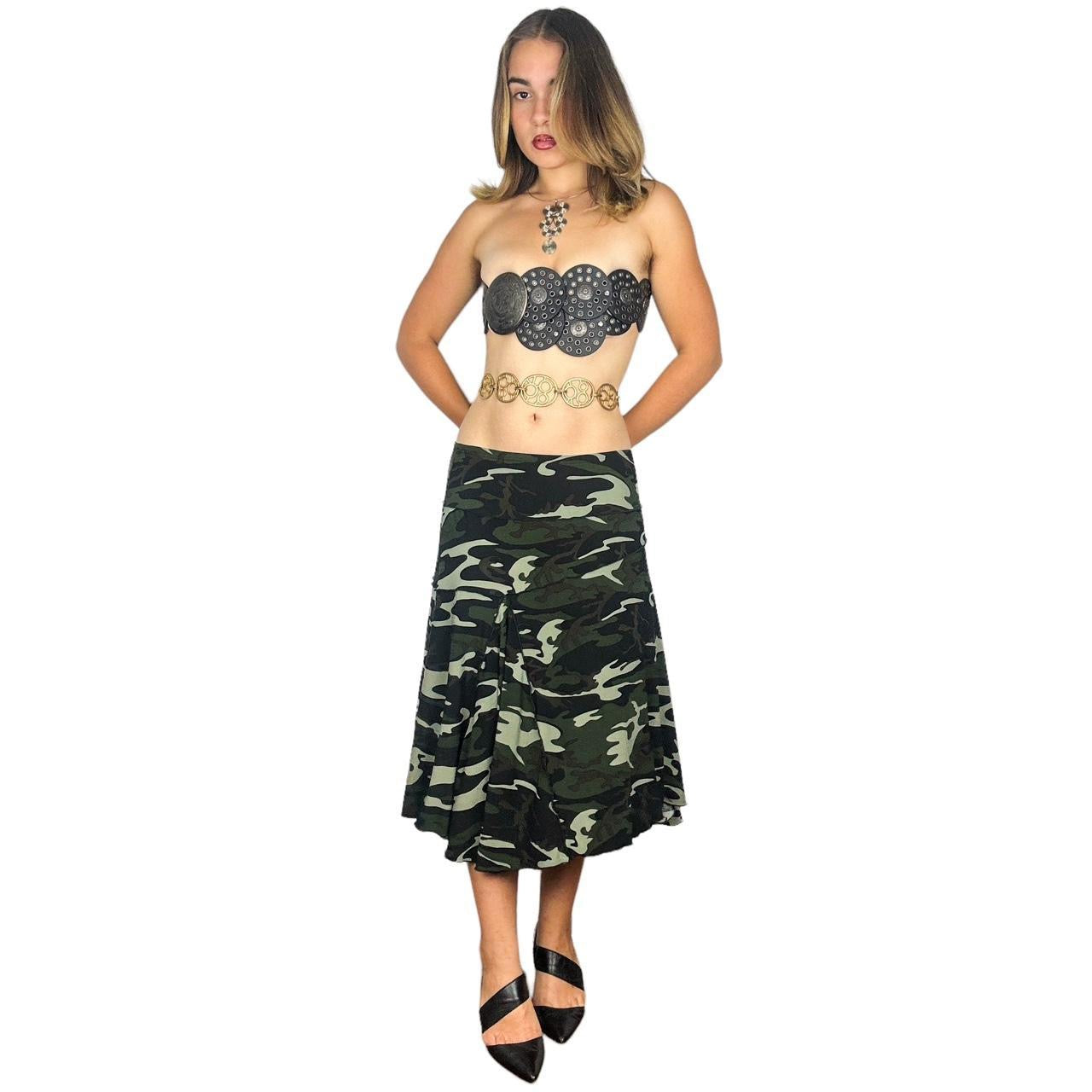 Y2K Slinky Camo Midi Skirt (M)